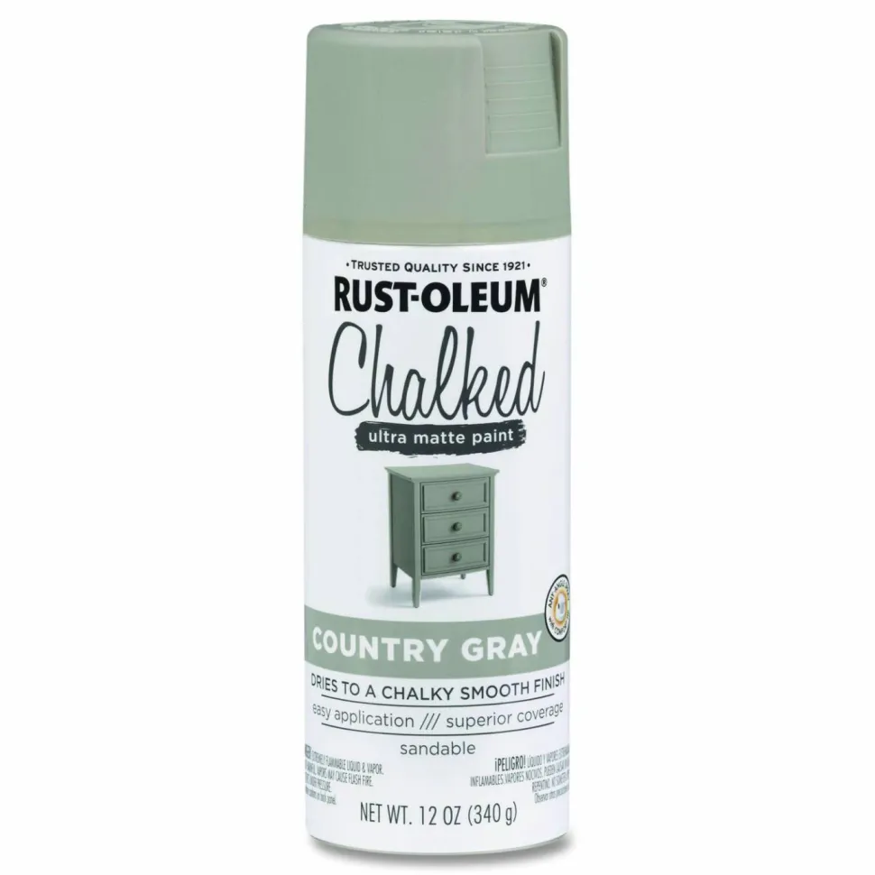 Rust-Oleum Ultra Matte Chalked Paint, Matte Country Gray, 12 oz Aerosol Can, 6/Carton
