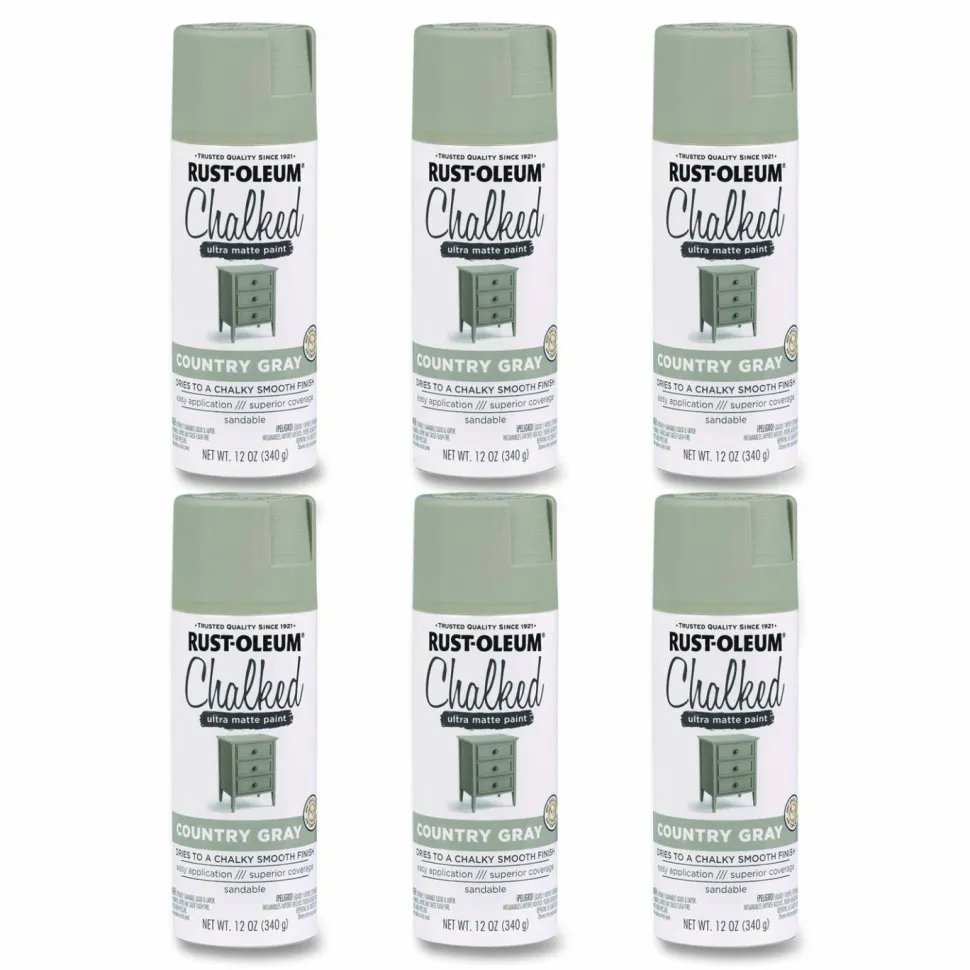 Rust-Oleum Ultra Matte Chalked Paint, Matte Country Gray, 12 oz Aerosol Can, 6/Carton