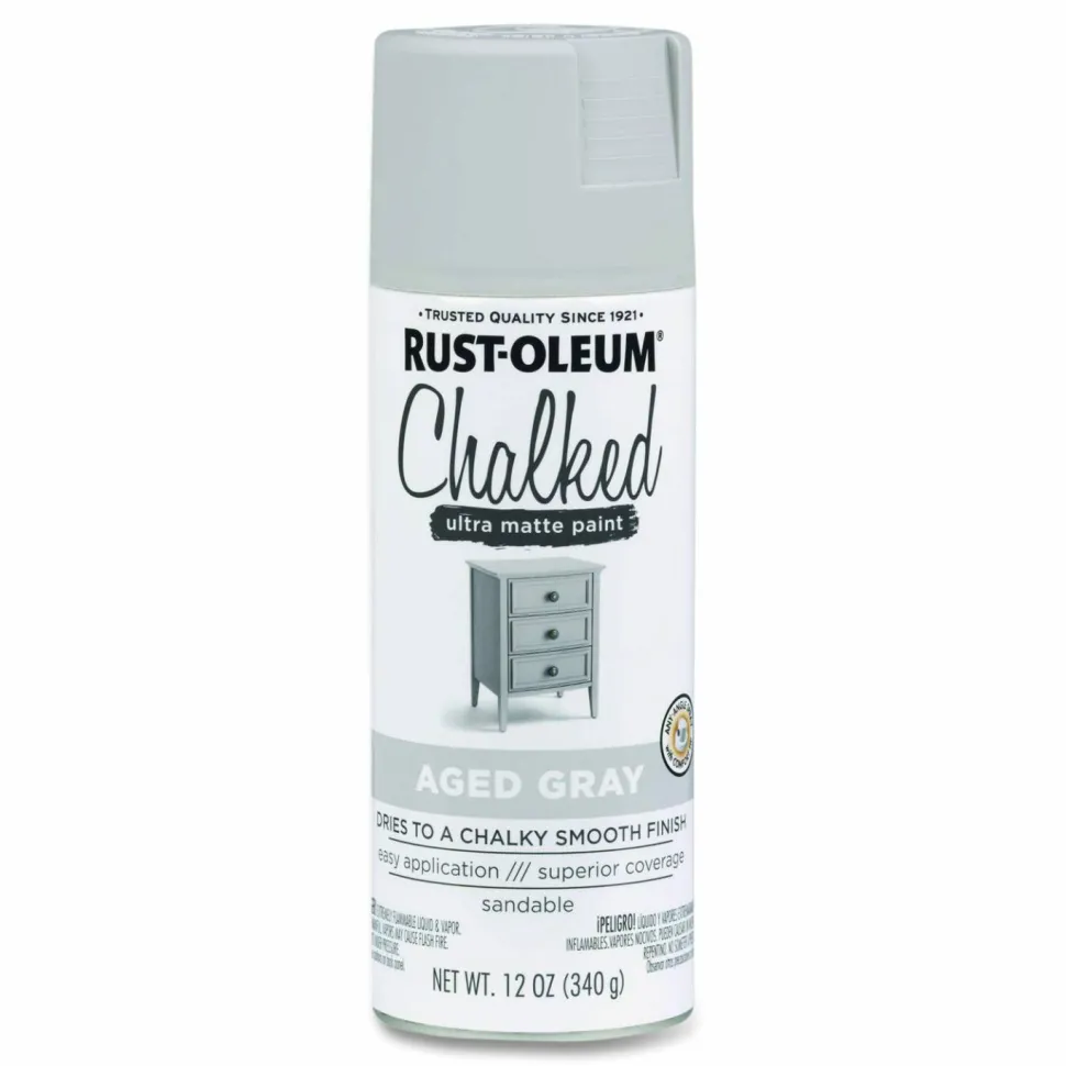 Rust-Oleum Ultra Matte Chalked Paint, Matte Aged Gray, 12 oz Aerosol Can, 6/Carton