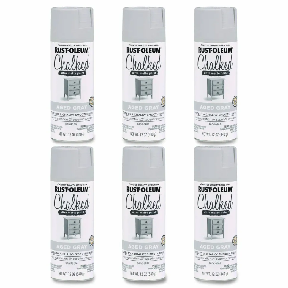 Rust-Oleum Ultra Matte Chalked Paint, Matte Aged Gray, 12 oz Aerosol Can, 6/Carton