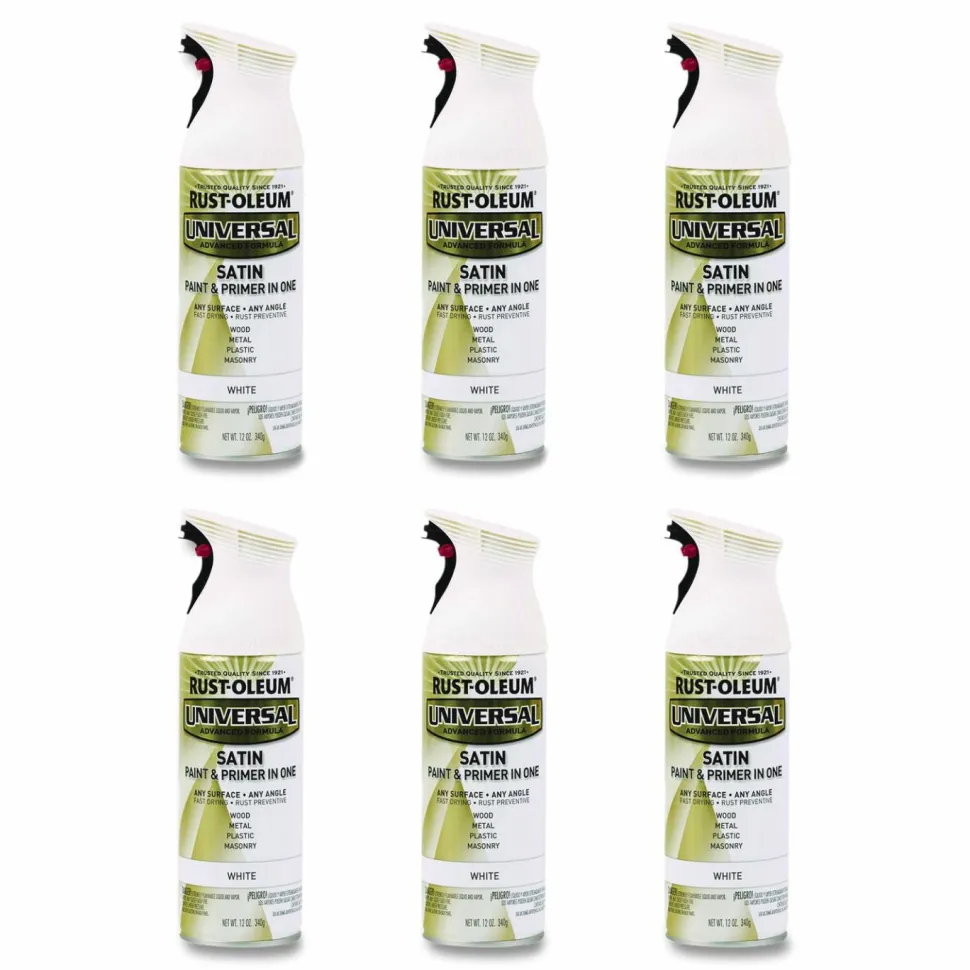 Rust-Oleum Universal Premium Spray Paint, Satin White, 12 oz Aerosol Can, 6/Carton