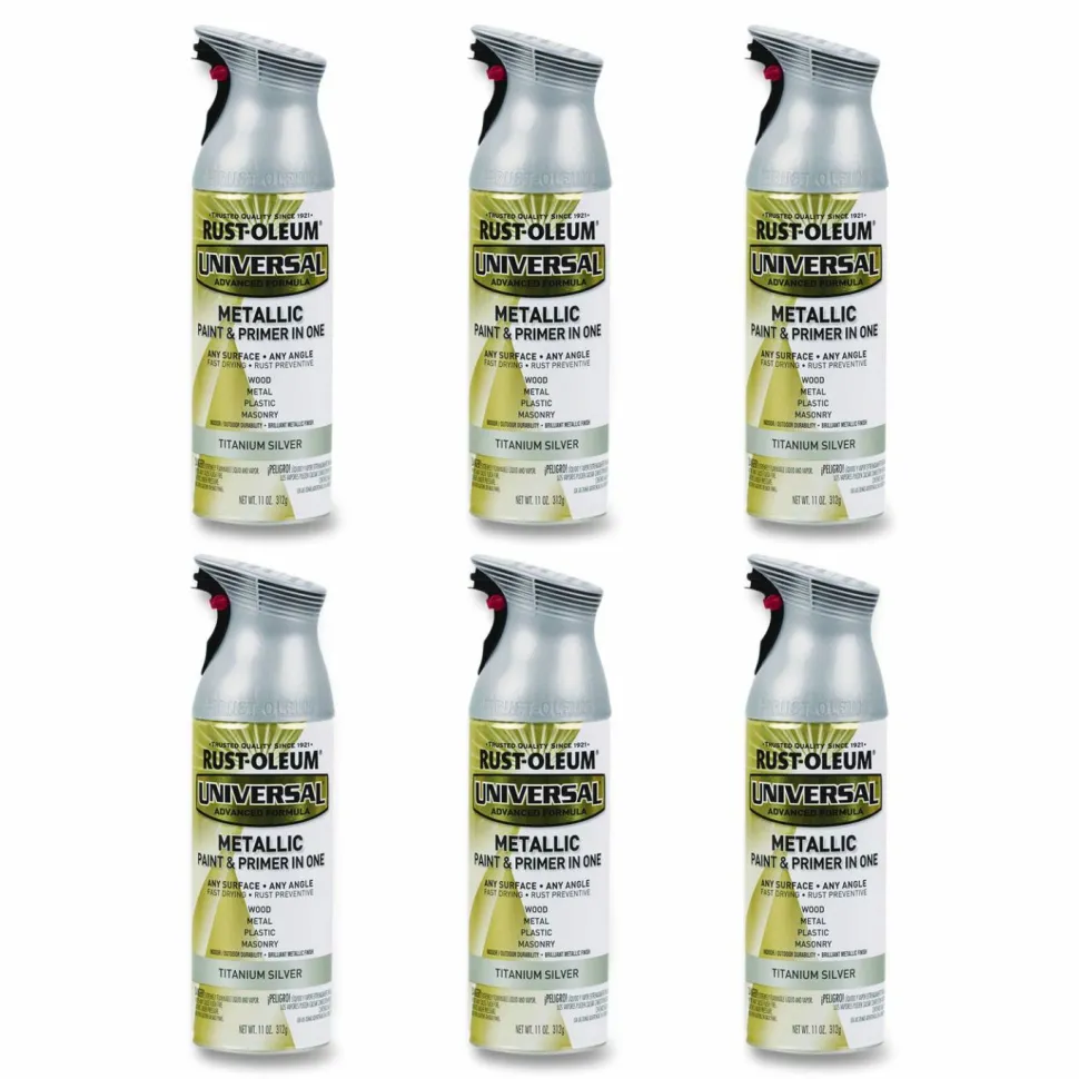 Rust-Oleum Universal Premium Spray Paint, Metallic Silver, 12 oz Aerosol Can, 6/Carton