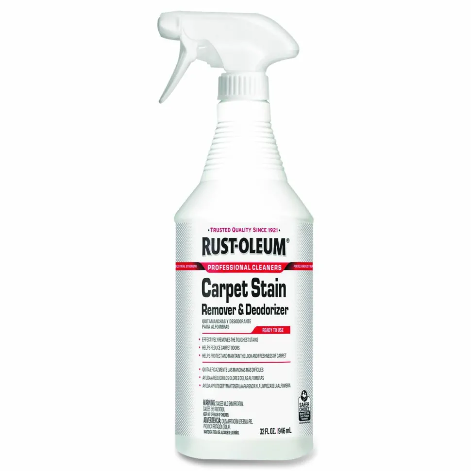 Rust-Oleum Professional Carpet Stain Remover Plus Deodorizer, Lemon Scent, 32 oz Spray Bottle, 6/Carton