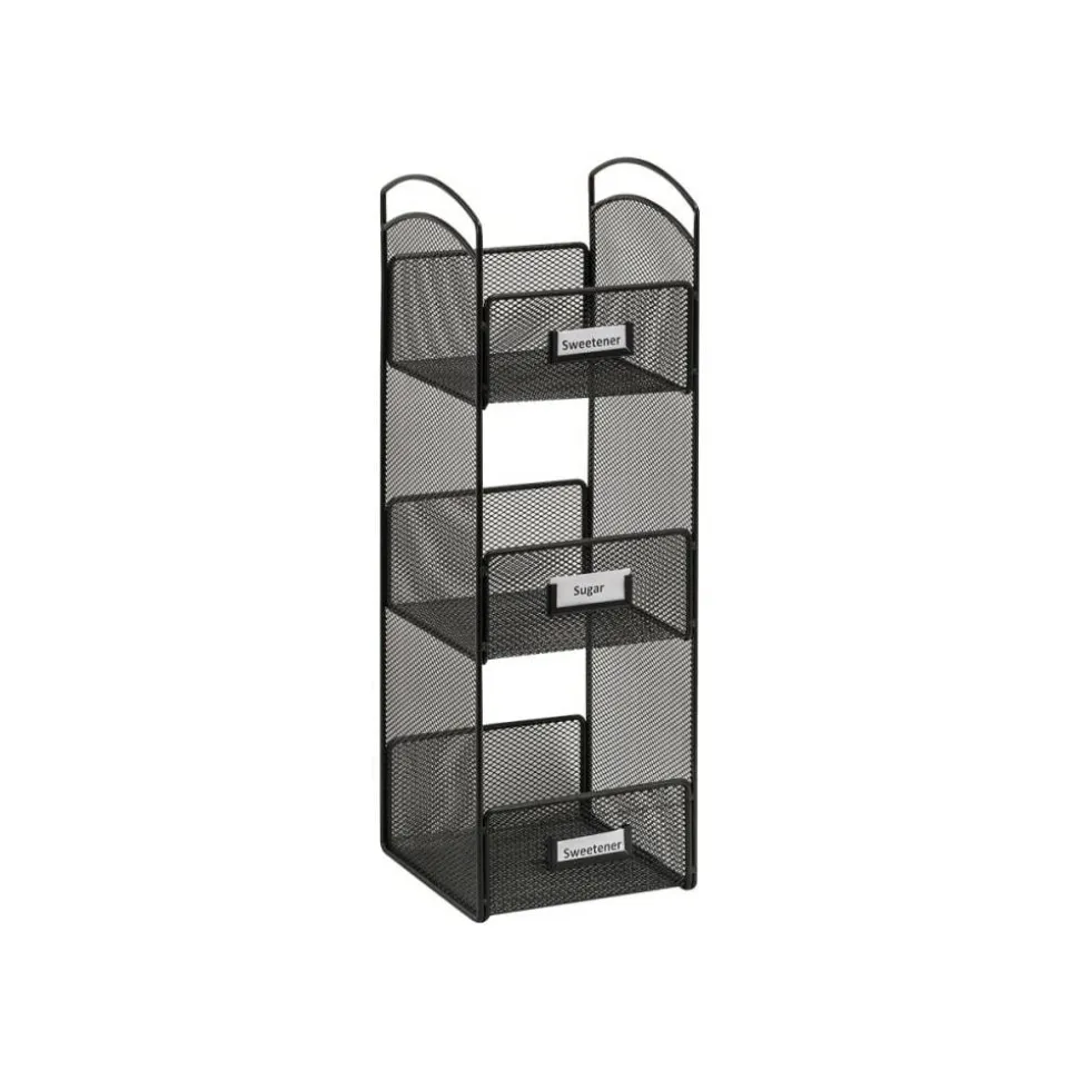 Safco Onyx Breakroom Organizer, 3 Compartments, 6" x 6" x 18", Black