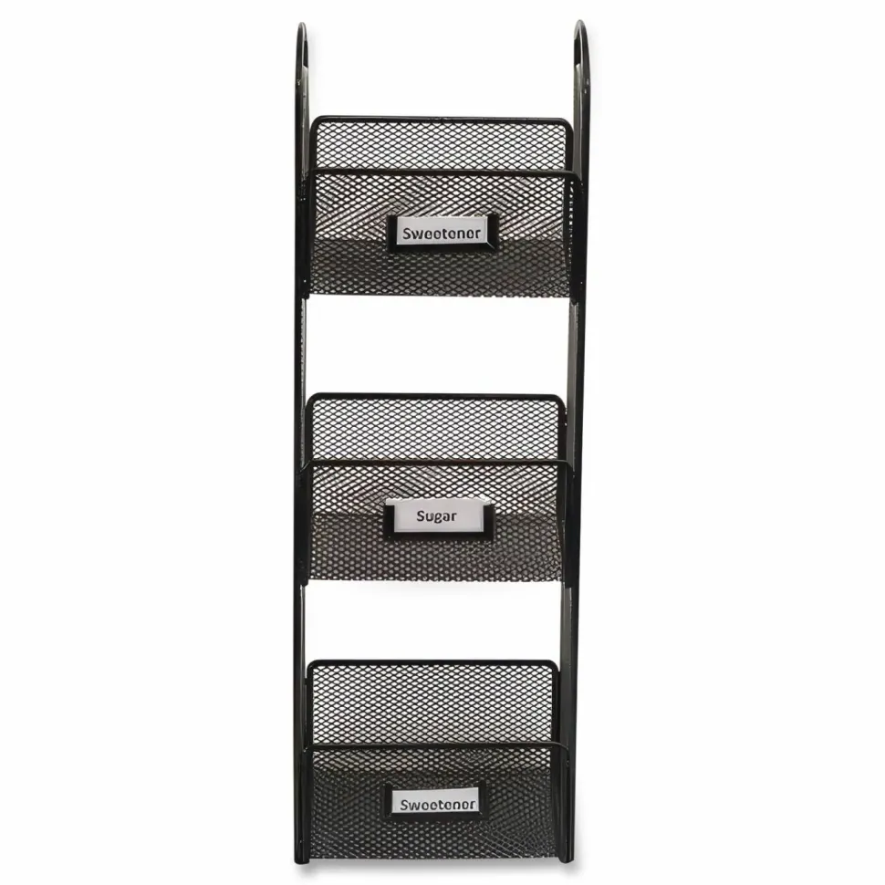 Safco Onyx Breakroom Organizer, 3 Compartments, 6" x 6" x 18", Black