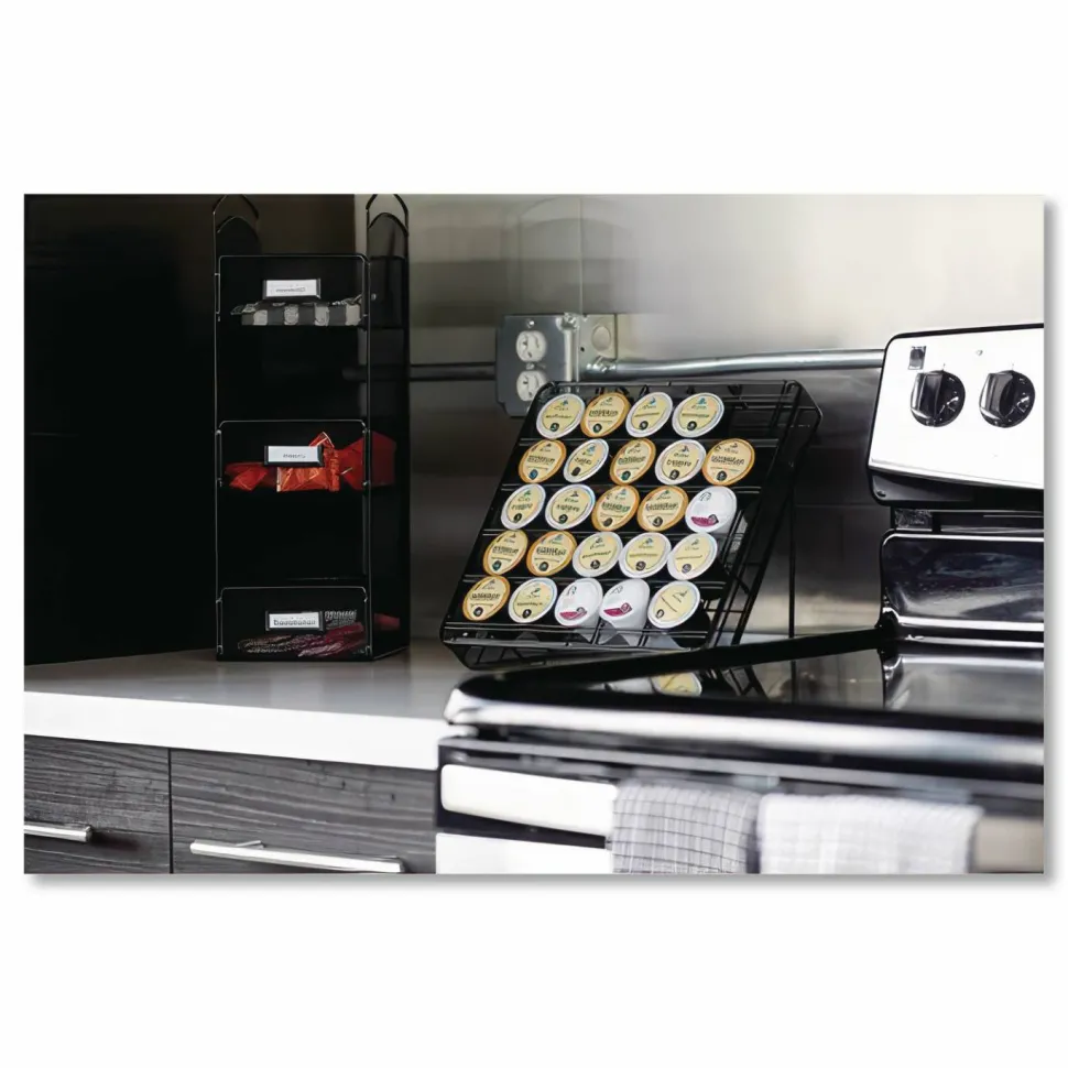 Safco Onyx Breakroom Organizer, 3 Compartments, 6" x 6" x 18", Black