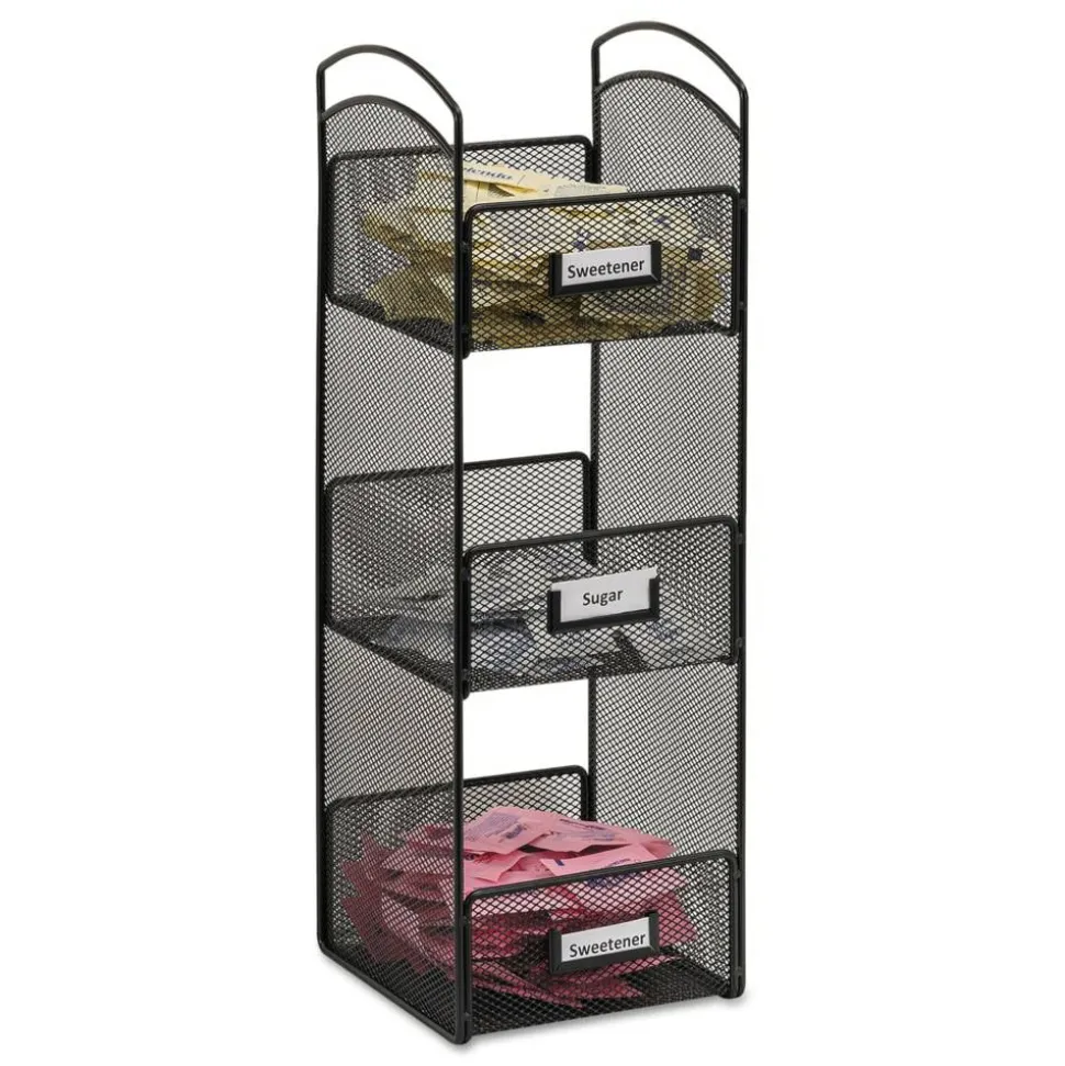 Safco Onyx Breakroom Organizer, 3 Compartments, 6" x 6" x 18", Black