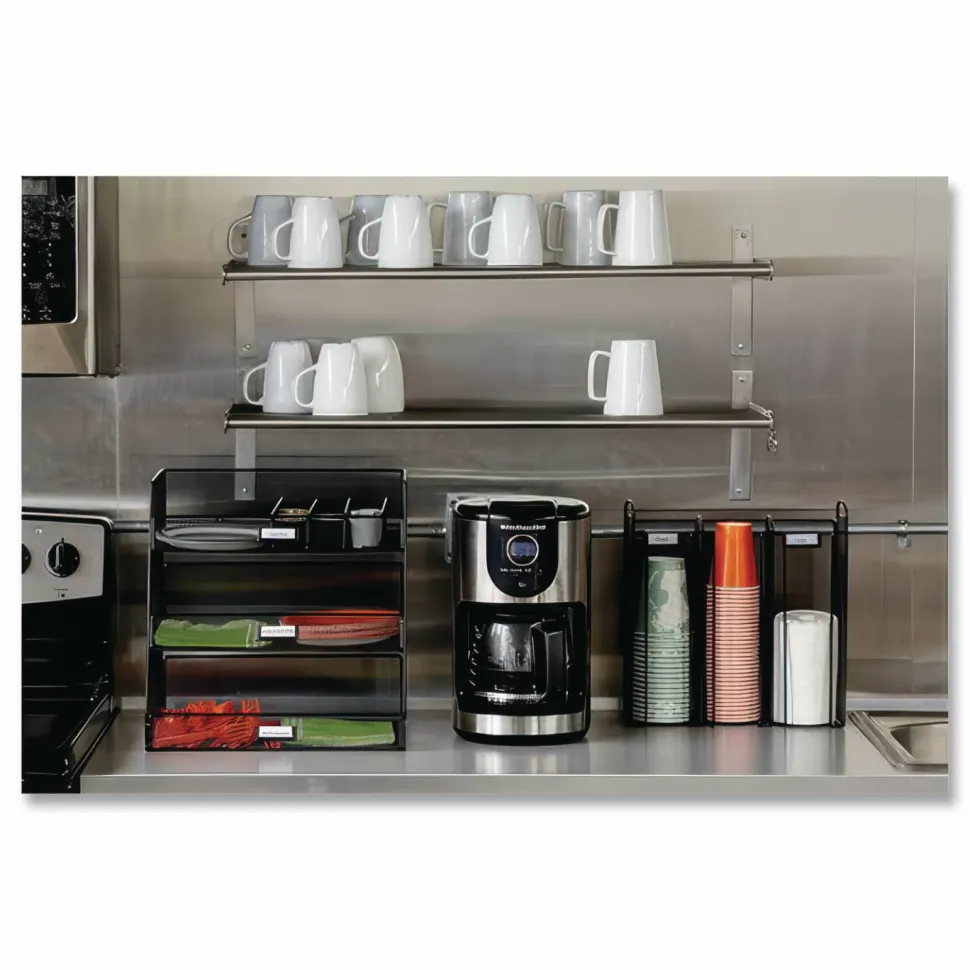 Safco Onyx Breakroom Organizers, 3 Compartments,14.63 x 11.75 x 15, Steel Mesh, Black