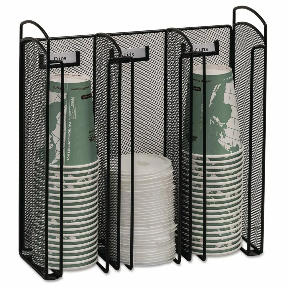 Safco Onyx Breakroom Organizers, 3Compartments, 12.75x4.5x13.25, Steel Mesh, Black
