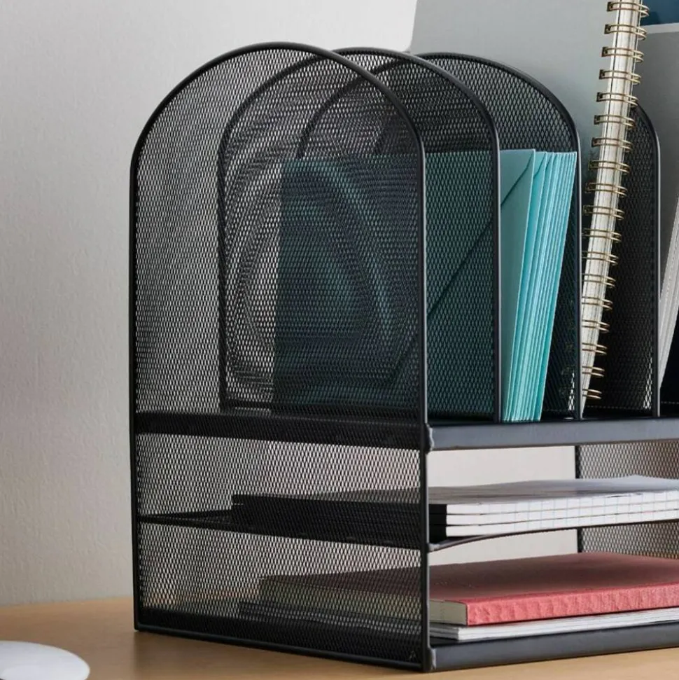Safco Onyx Mesh Desk Organizer, 13"H x 13 3/4"W x 11 1/2"D, Black