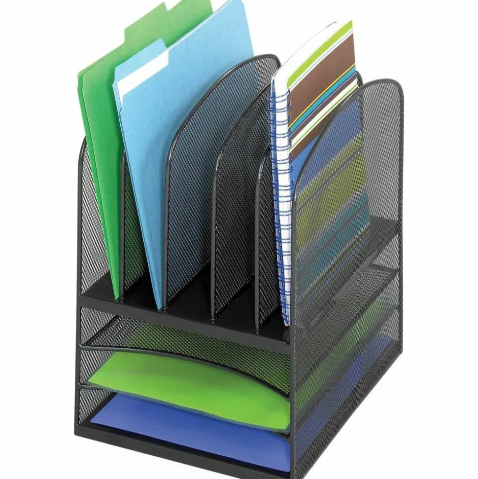Safco Onyx Mesh Desk Organizer, 3 Horizontal/5 Upright, 13" H x 11½" W x 9½" D, Black