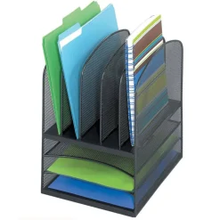 Safco Onyx Mesh Desk Organizer, 3 Horizontal/5 Upright, 13" H x 11½" W x 9½" D, Black