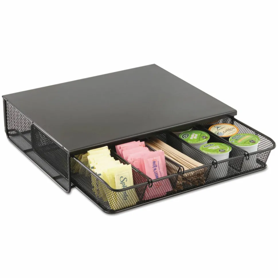 Safco Onyx One Drawer Hospitality Organizer, 5 Compartments, 12.5 x 11.25 x 3.25, Black