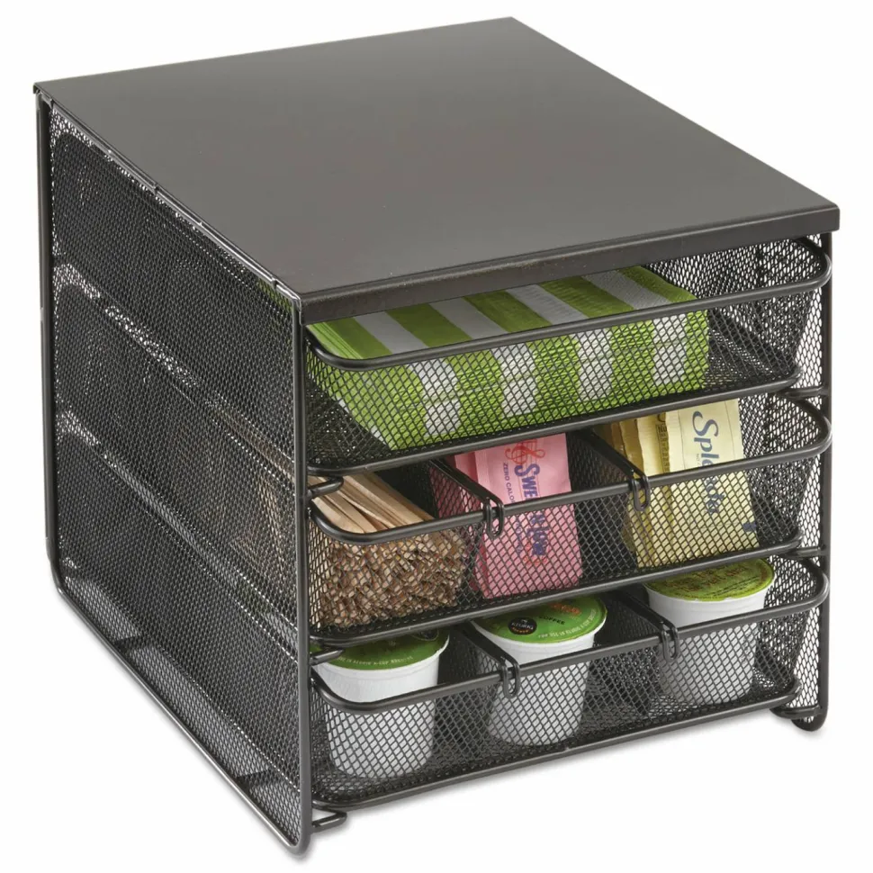Safco Onyx Three Drawer Hospitality Organizer, 7 Compartments, 11.5 x 8.25 x 8.25, Black