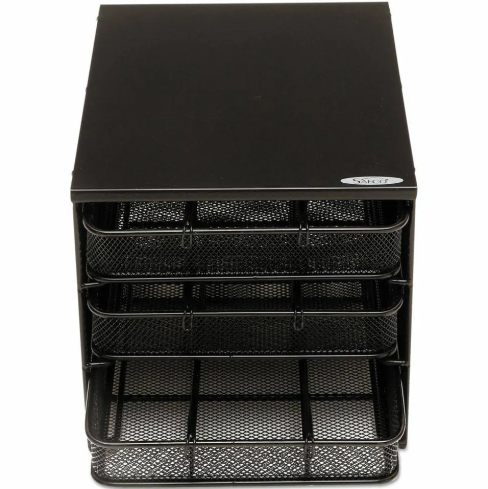 Safco Onyx Three Drawer Hospitality Organizer, 7 Compartments, 11.5 x 8.25 x 8.25, Black