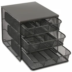 Safco Onyx Three Drawer Hospitality Organizer, 7 Compartments, 11.5 x 8.25 x 8.25, Black