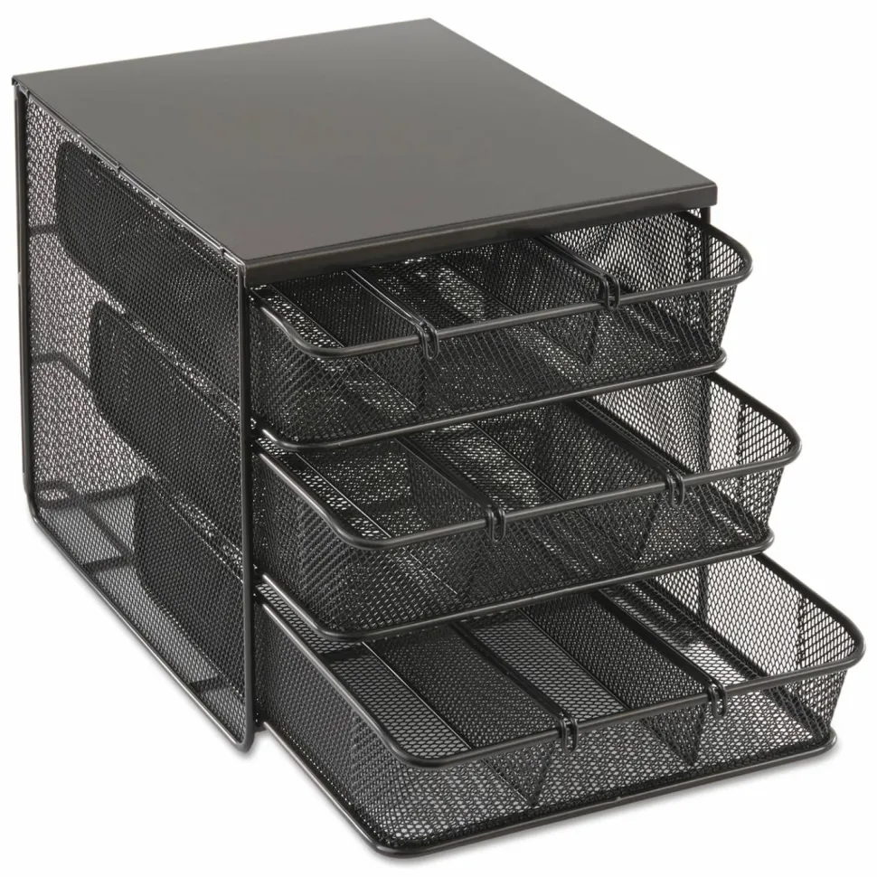 Safco Onyx Three Drawer Hospitality Organizer, 7 Compartments, 11.5 x 8.25 x 8.25, Black