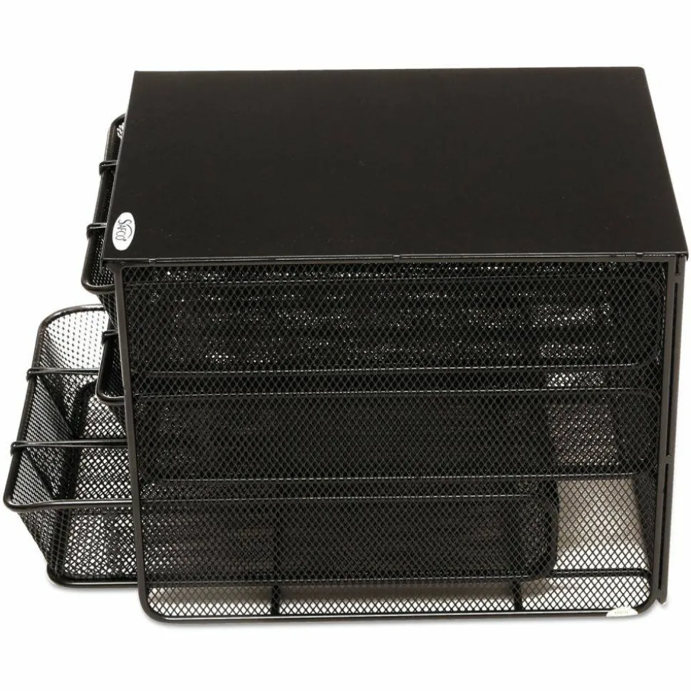 Safco Onyx Three Drawer Hospitality Organizer, 7 Compartments, 11.5 x 8.25 x 8.25, Black