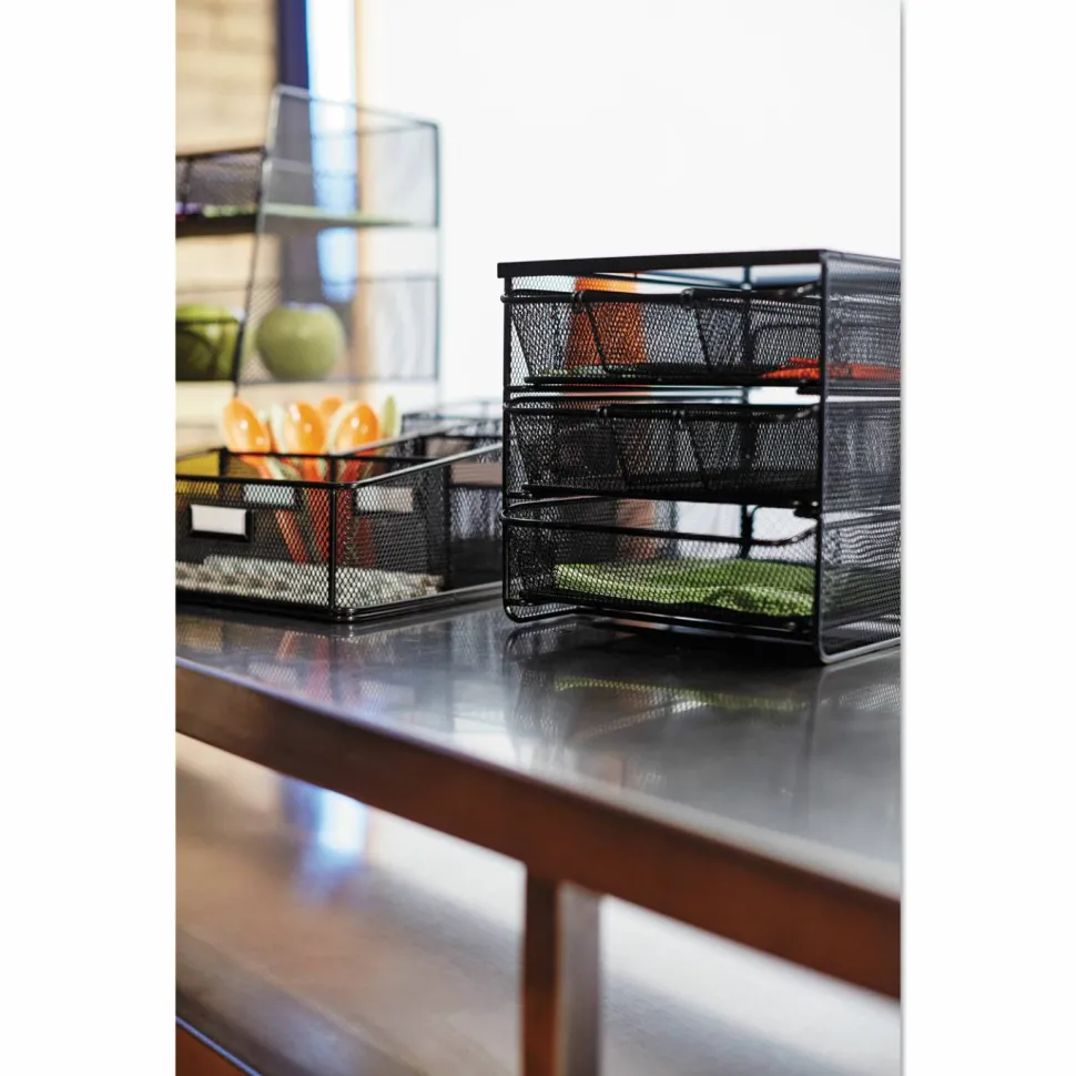 Safco Onyx Three Drawer Hospitality Organizer, 7 Compartments, 11.5 x 8.25 x 8.25, Black
