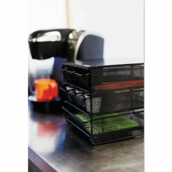 Safco Onyx Three Drawer Hospitality Organizer, 7 Compartments, 11.5 x 8.25 x 8.25, Black