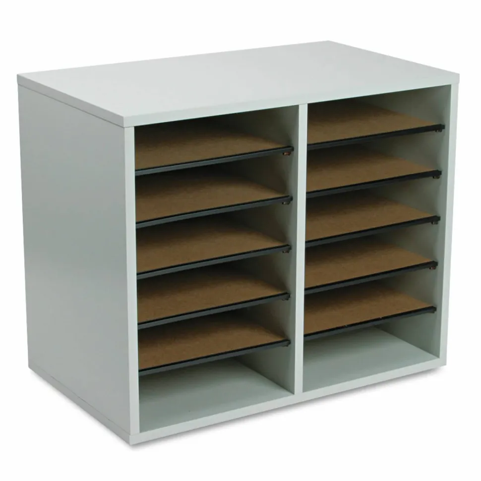 Safco Wood Adjustable 12-Compartment Literature Organizer, 16"H x 19 1/2"W x 12"D, Gray