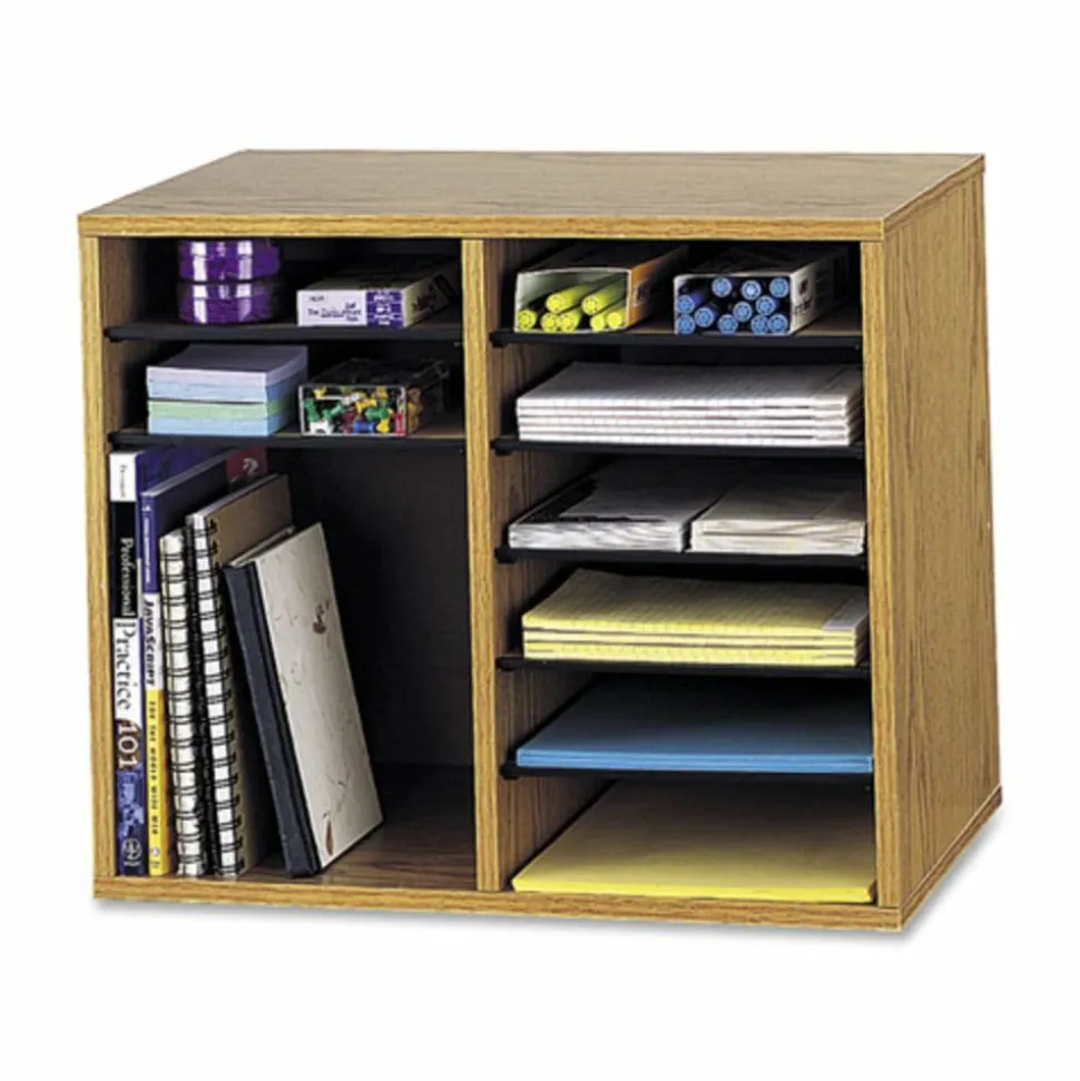 Safco Wood Adjustable 12-Compartment Literature Organizer, 16"H x 19 1/2"W x 12"D, Gray