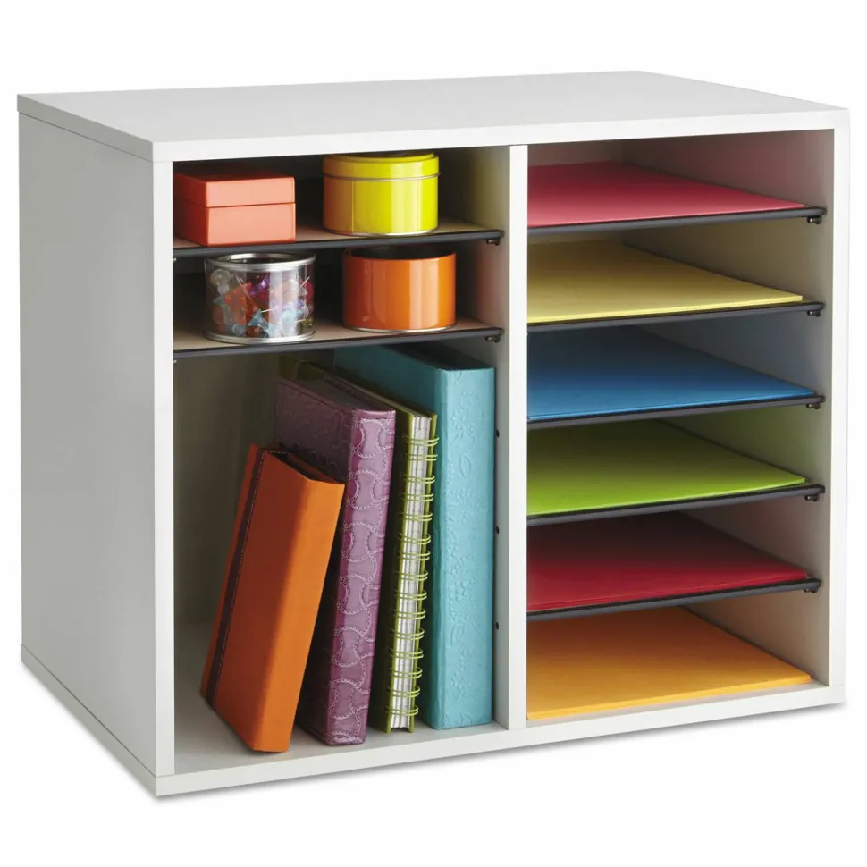 Safco Wood Adjustable 12-Compartment Literature Organizer, 16"H x 19 1/2"W x 12"D, Gray