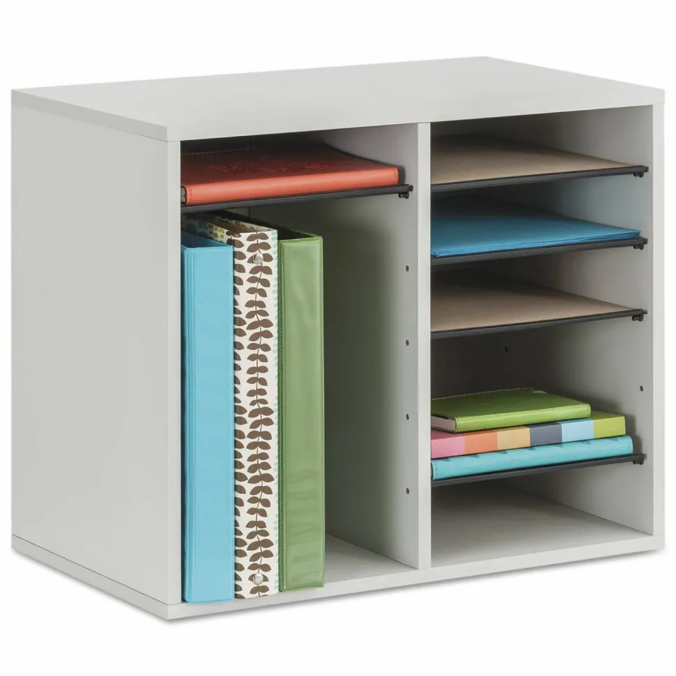 Safco Wood Adjustable 12-Compartment Literature Organizer, 16"H x 19 1/2"W x 12"D, Gray