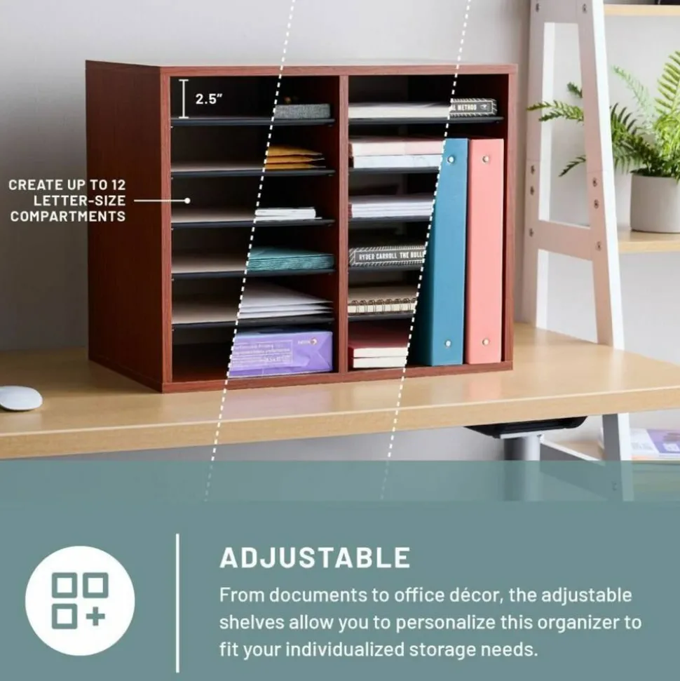 Safco Adjustable Literature Organizer, 9" x 11 1/2" x 2 3/8", Cherry