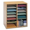 Safco Adjustable Wood Literature Organizer, 20"H x 19 1/2"W x 11 3/4"D, 16 Compartments, Oak