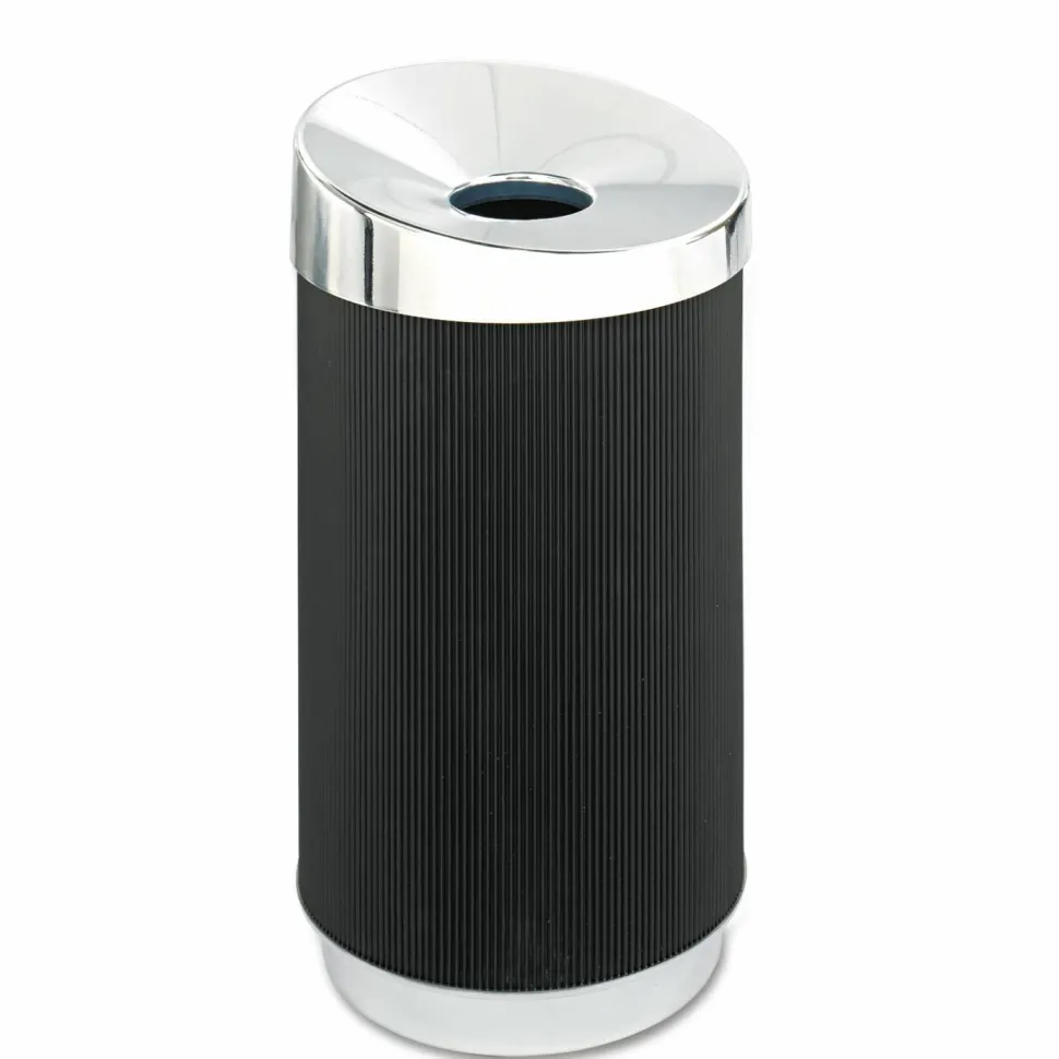 Safco At-Your-Disposal Vertex Waste Receptacle, 38 Gallons, Black/Silver