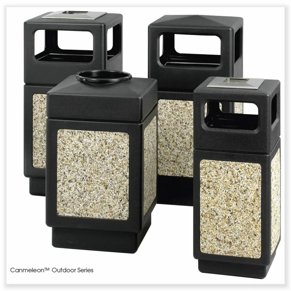Safco Canmeleon Aggregate Panel Receptacles, Top-Open, 38 gal, Polyethylene, Black