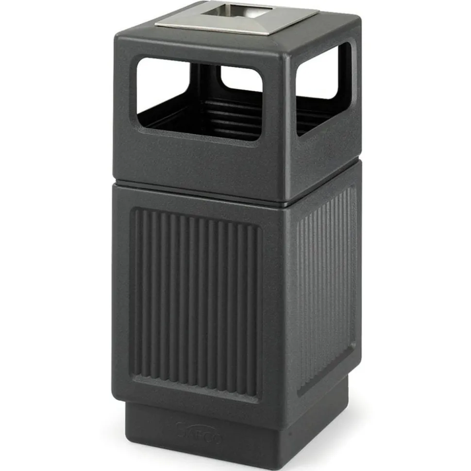 Safco Canmeleon Recessed Panel Ash Urn, Side Opening, 38 Gallons, Black
