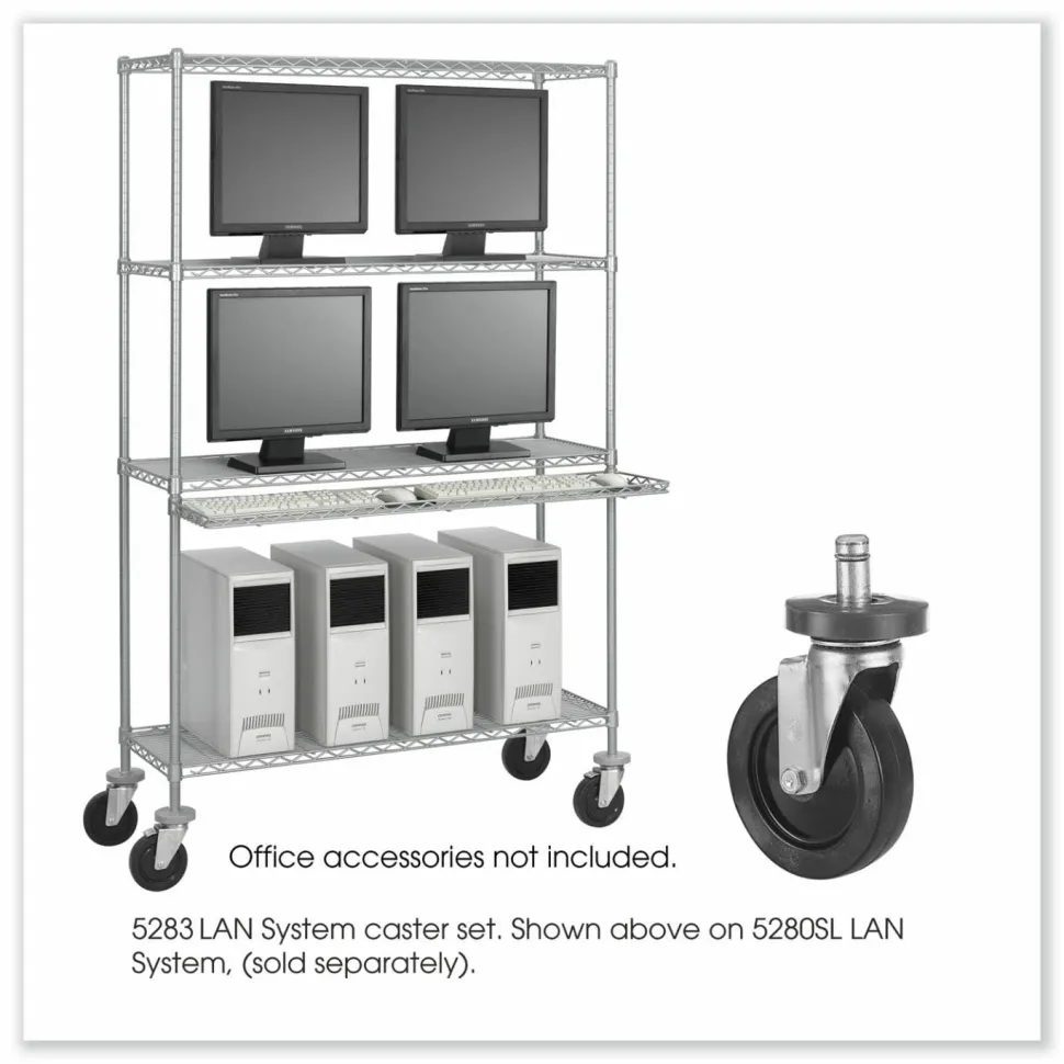 Safco Caster Kit for Safco Task Master Industrial Shelving Units, Black, 4/Set (2 Locking)