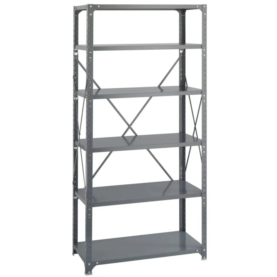 Safco Commercial Steel Shelf Pack, 75"H x 36"W x 18"D, 6 Shelves, Gray