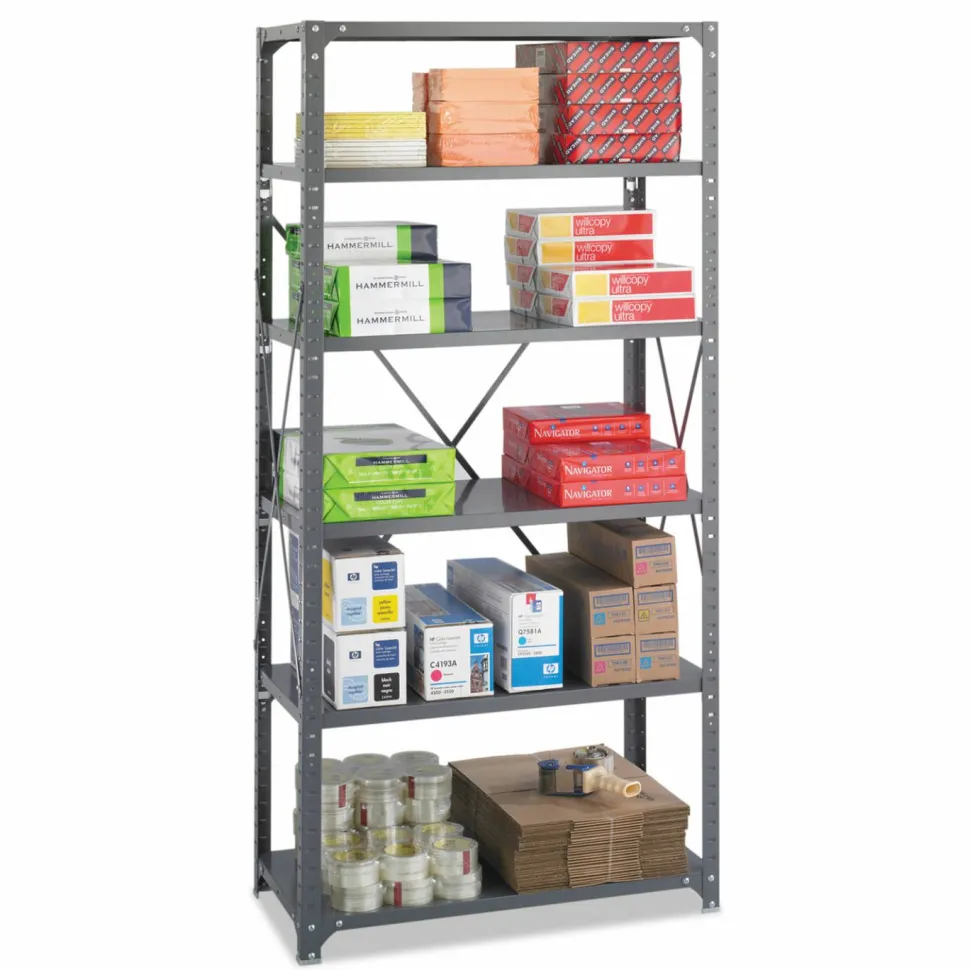 Safco Commercial Steel Shelf Pack, 75"H x 36"W x 18"D, 6 Shelves, Gray
