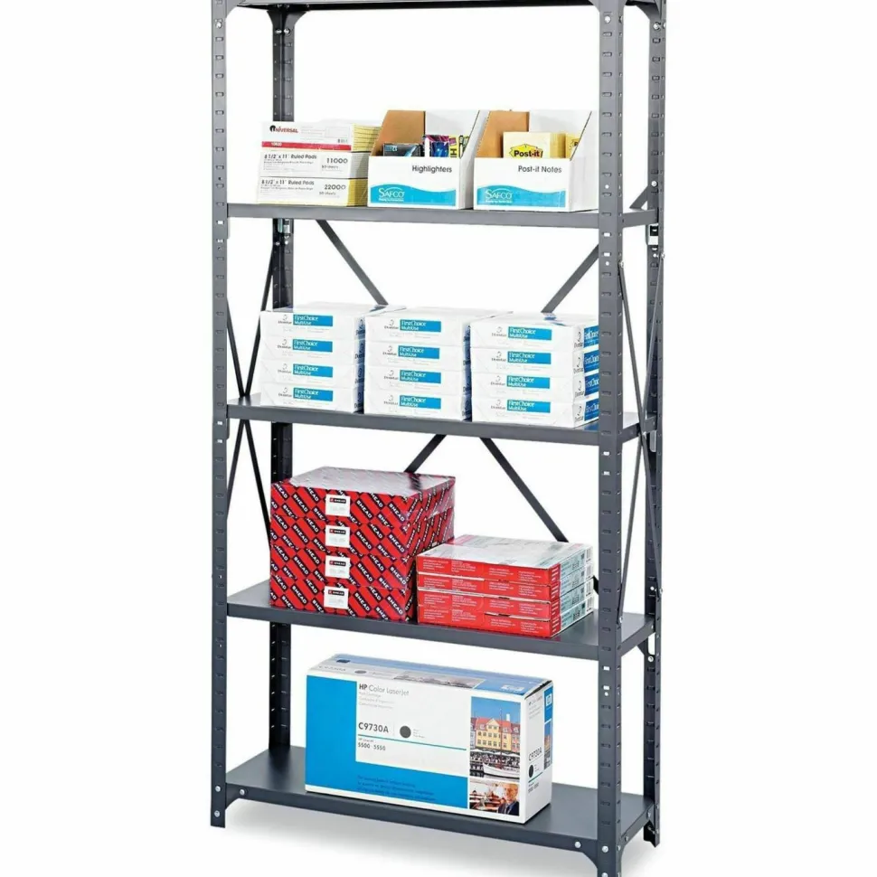 Safco Commercial Steel Shelving, 5 Shelves, 36" W x 18" D x 75" H