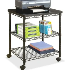 Safco Deskside Wire Machine Stand, 200 lb Load Capacity, 2 x Shelf(ves), 27"H x 24"W x 20"D, Steel, Black
