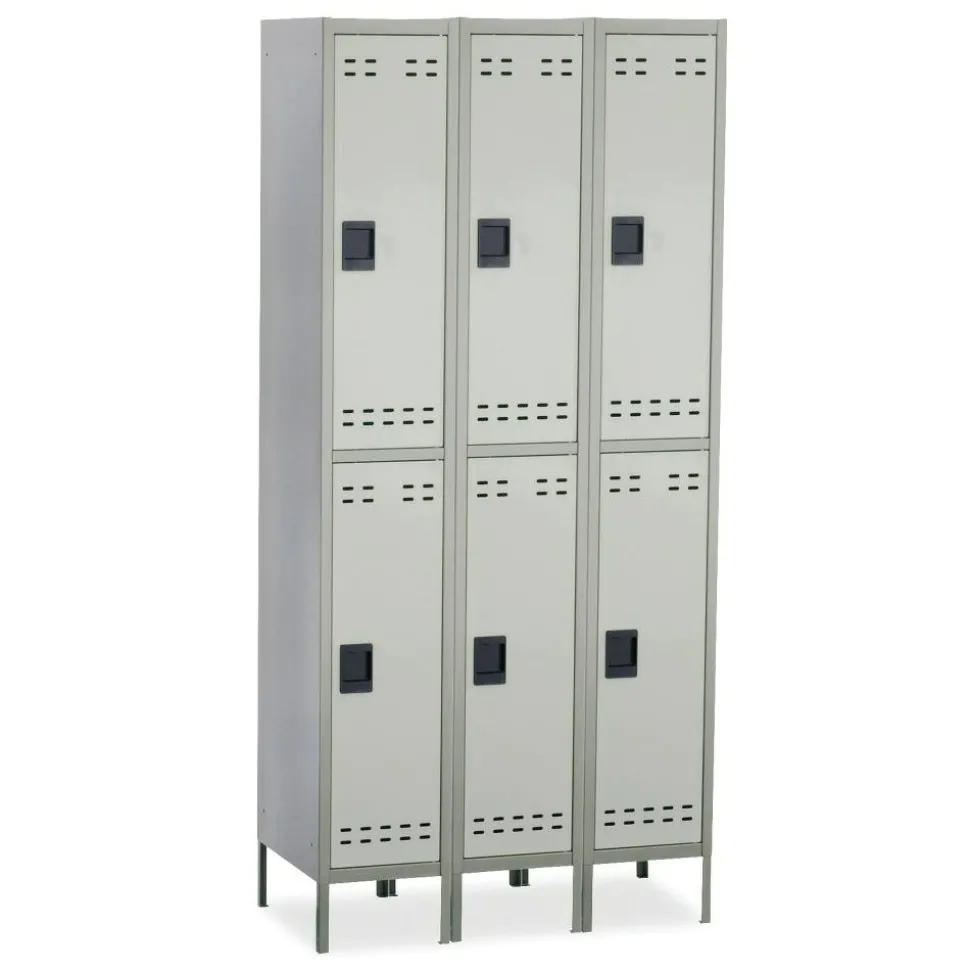 Safco Double-Tier Two-Tone 3-Column Locker With Legs, 78"H x 36"W x 18"D, Gray