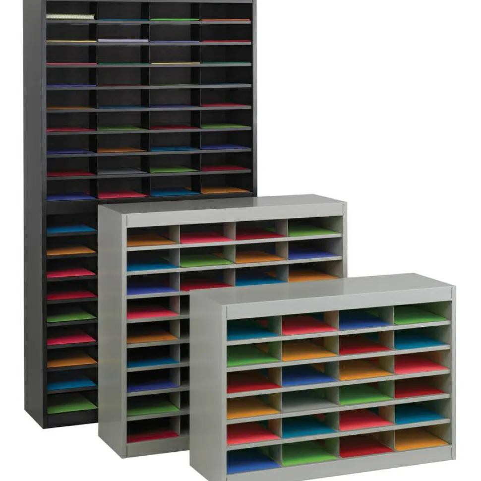 Safco E-Z Stor Steel Literature Organizer, 72 Compartments, 71"H, Black