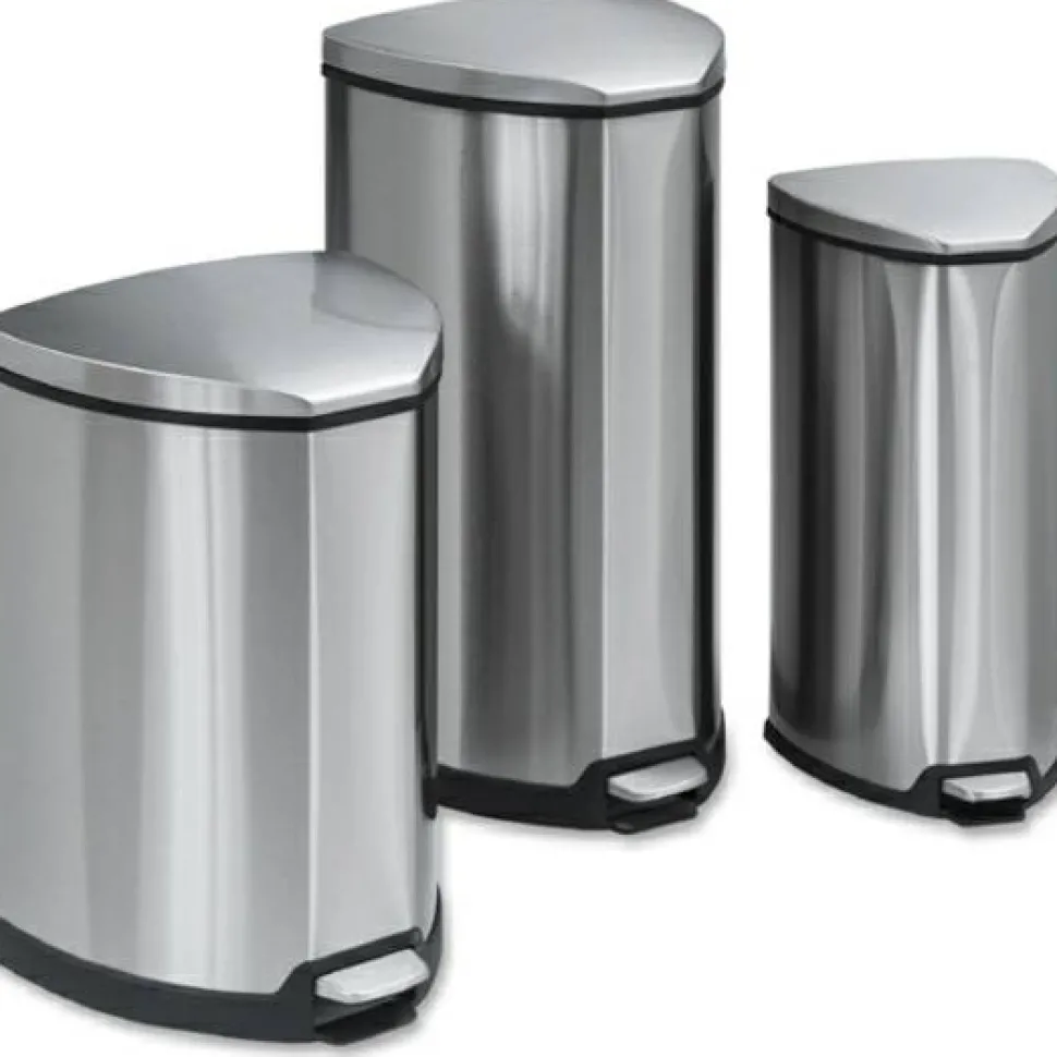 Safco Hands-Free Step-On Receptacle, 7-Gallon, Silver