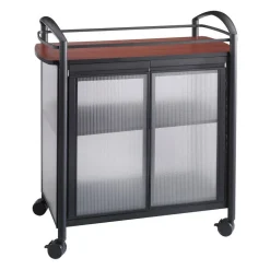 Safco Impromptu Refreshment Cart/Machine Stand, Engineered Wood, 3 Shelf, 34x21.25x36.5, Cherry/Black