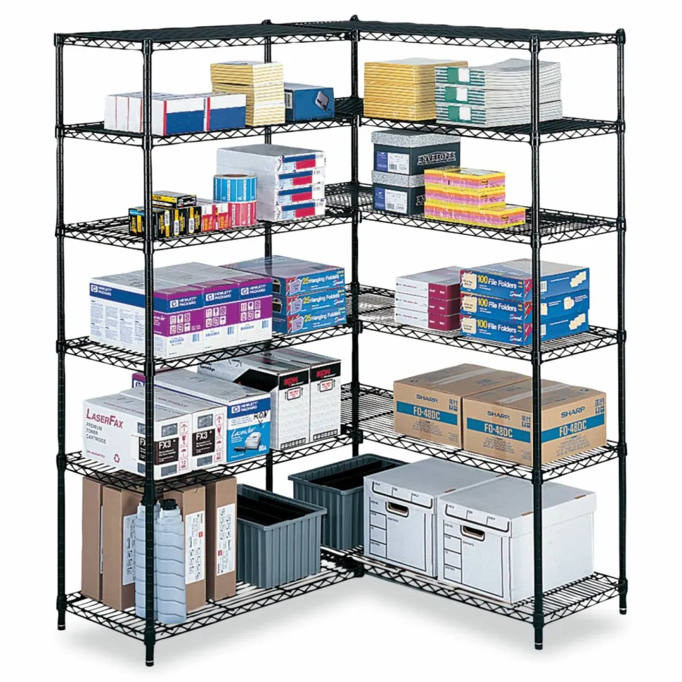Safco Industrial Add-On Unit, Four-Shelf, 48w x 24d x 72h, Steel, Black