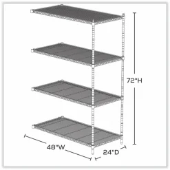Safco Industrial Add-On Unit, Four-Shelf, 48w x 24d x 72h, Steel, Black