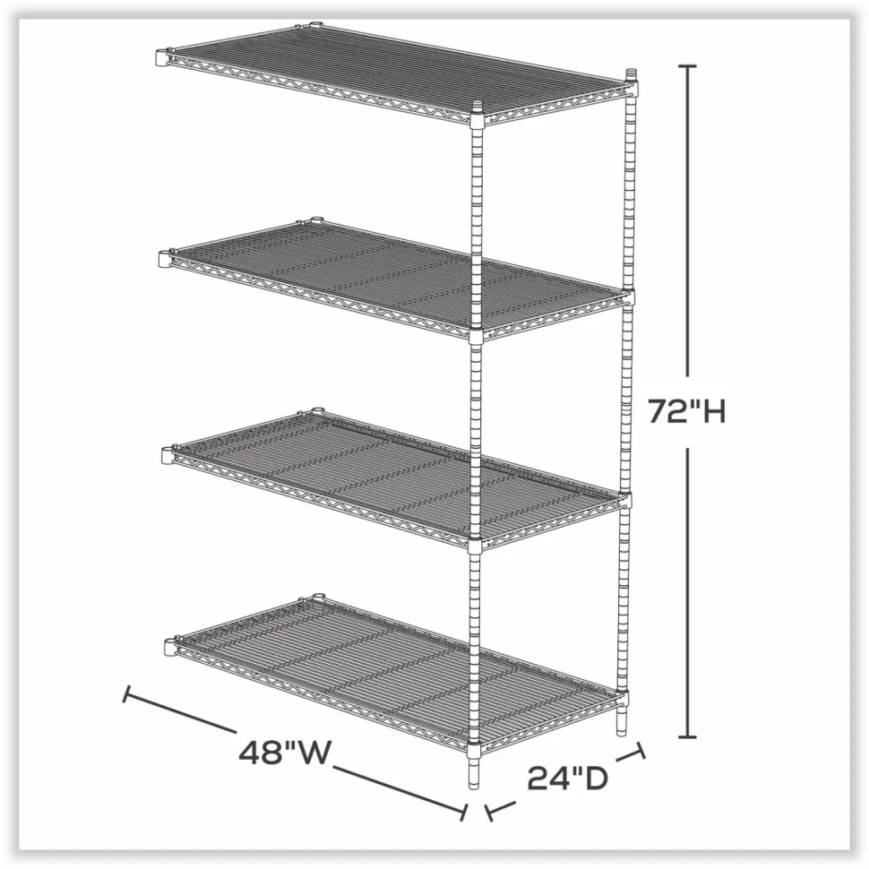 Safco Industrial Add-On Unit, Four-Shelf, 48w x 24d x 72h, Steel, Black