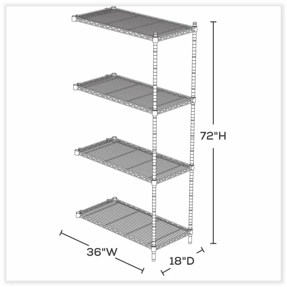 Safco Industrial Add-On Unit, Four-Shelf, 36w x 18d x 72h, Steel, Black