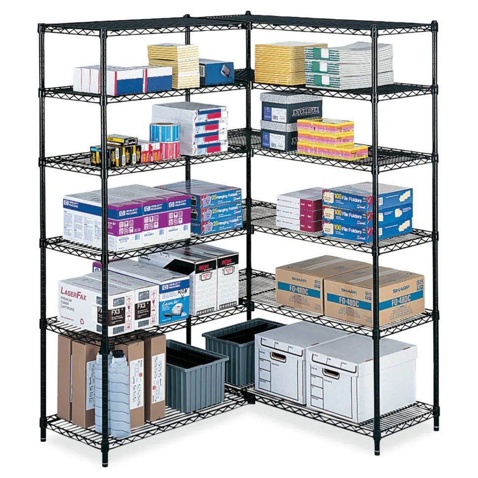 Safco Industrial Add-On Unit, Four-Shelf, 36w x 18d x 72h, Steel, Black