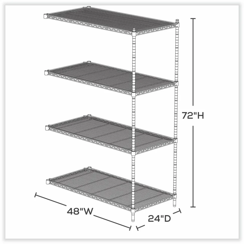 Safco Industrial Add-On Unit, Four-Shelf, 48w x 24d x 72h, Steel, Metallic Gray