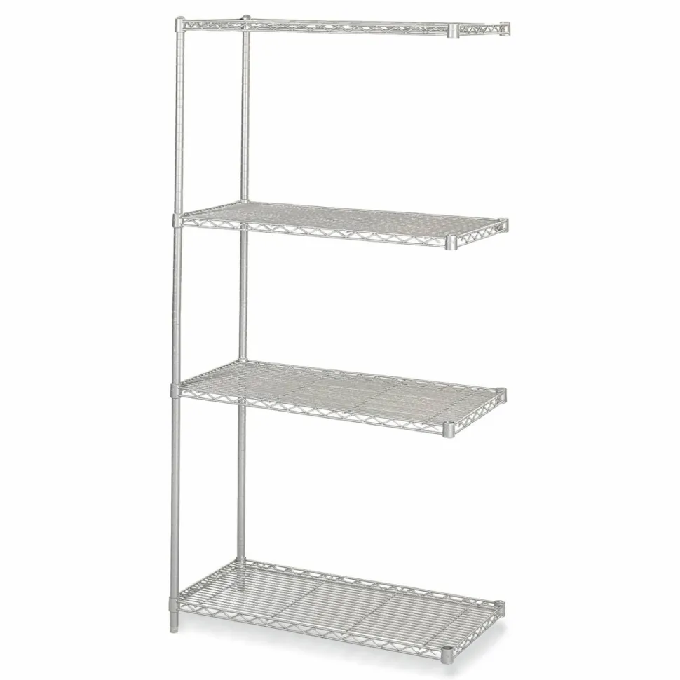 Safco Industrial Add-On Unit, Four-Shelf, 36w x 18d x 72h, Steel, Metallic Gray