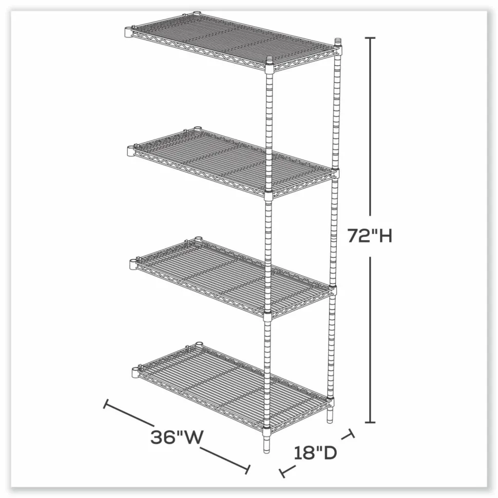 Safco Industrial Add-On Unit, Four-Shelf, 36w x 18d x 72h, Steel, Metallic Gray